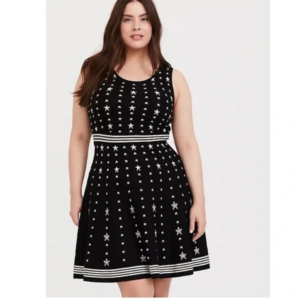 Torrid Black & White Star Sweater Knit Sleeveless Skater Dress - Picture 2 of 7